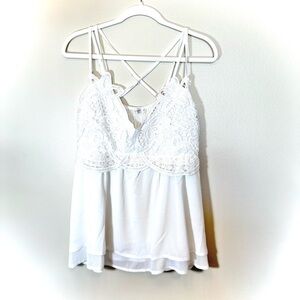 Feager White Lace and Chiffon Strappy Tank Top